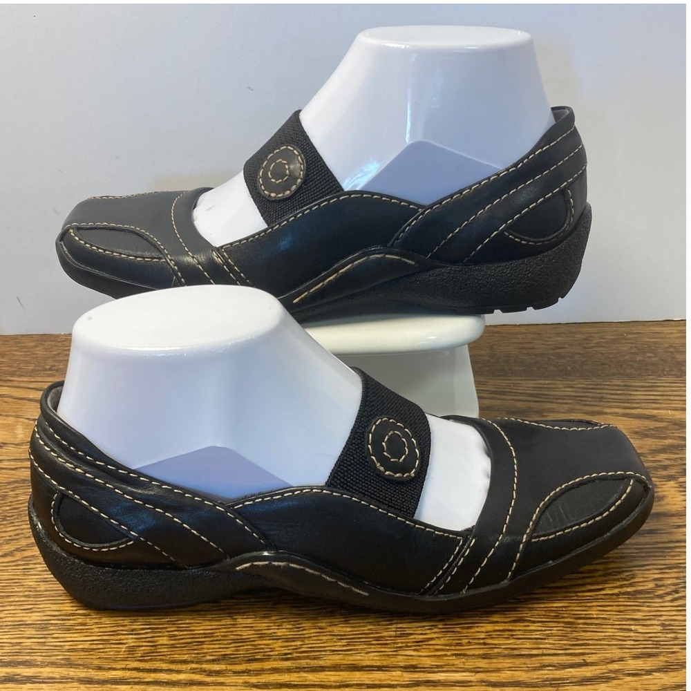 Auditions Womens Black Leather Mary Jane Flats Square Toe  Size 6M